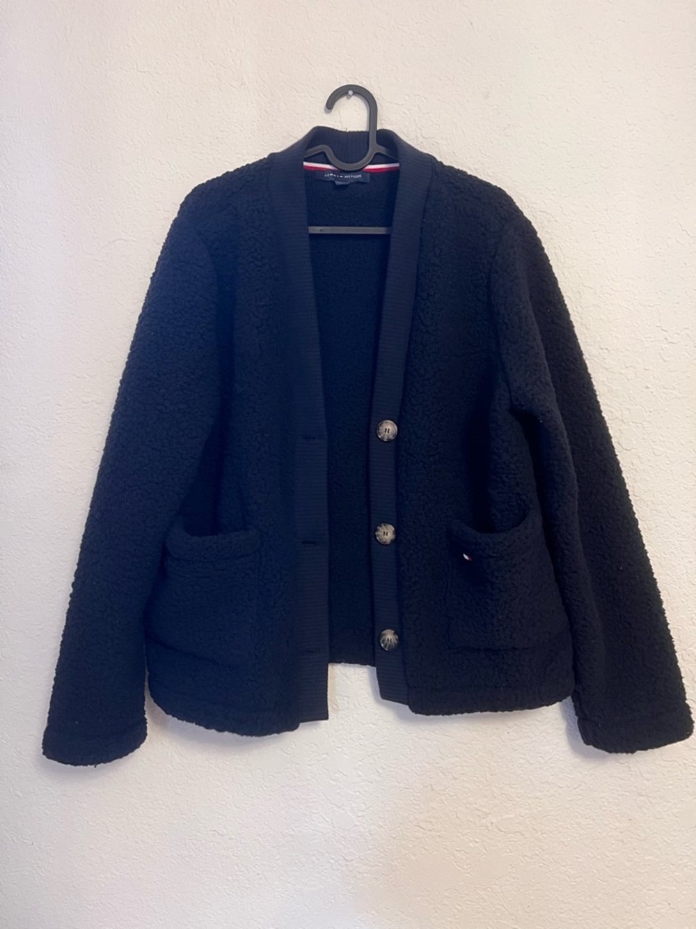 Tommy Hilfiger Navy Sherpa Button-Front Sweater